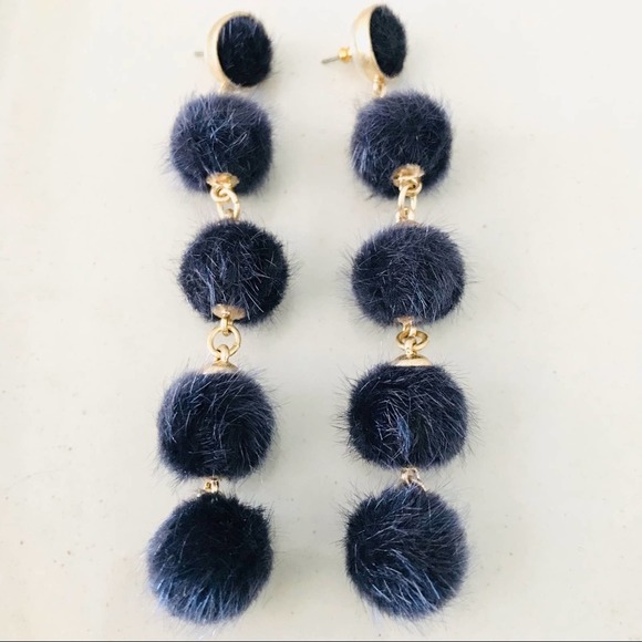 Marlyn Schiff Jewelry - ☀️5 for $40 SALE! 
Marlyn Schiff Navy Pom Pom Fur Fuzzy Drop Earrings NEW